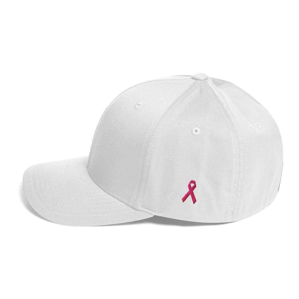 Breast Cancer Awareness Fitted Twill Baseball Hat with Pink Ribbon on the Side