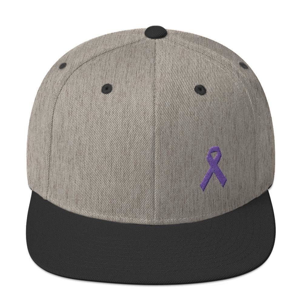 Cancer and Alzheimer's Awareness Flat Brim Snapback Hat with Purple Ribbon