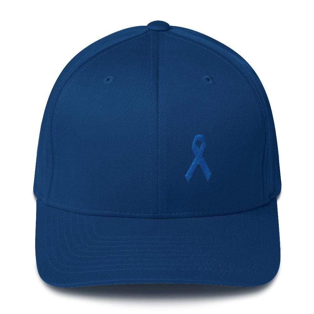 Colon Cancer Awareness Twill Fitted Hat with Dark Blue Ribbon