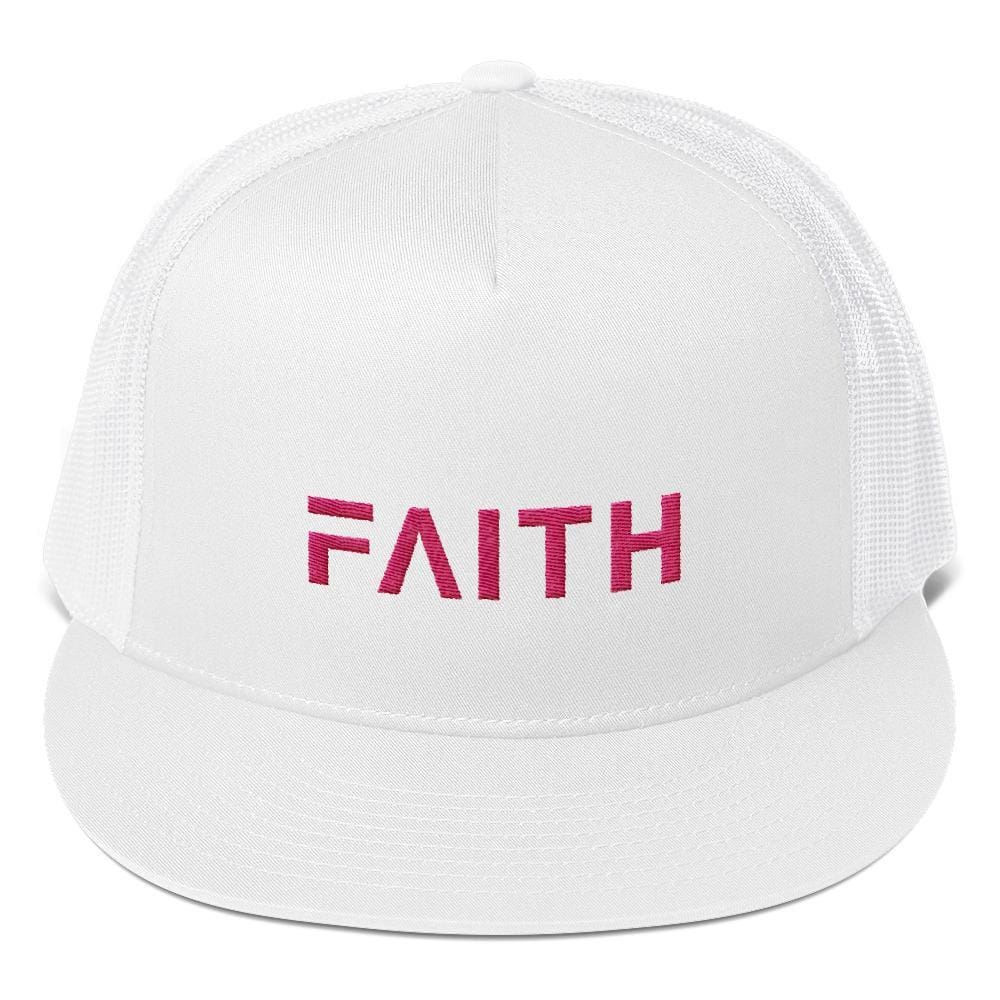 FAITH 5-Panel Christian Snapback Trucker Hat Embroidered in Pink Thread