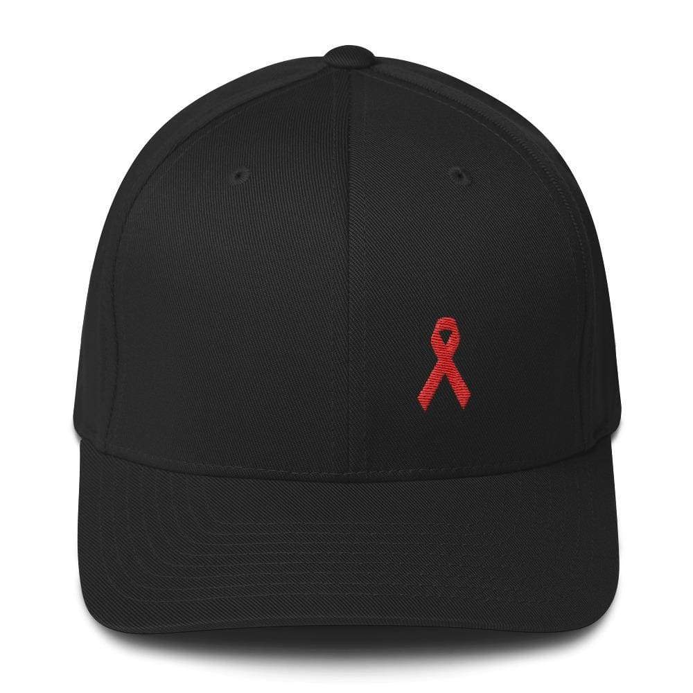 HIV/AIDS or Blood Cancer Awareness Fitted Hat with Red Ribbon