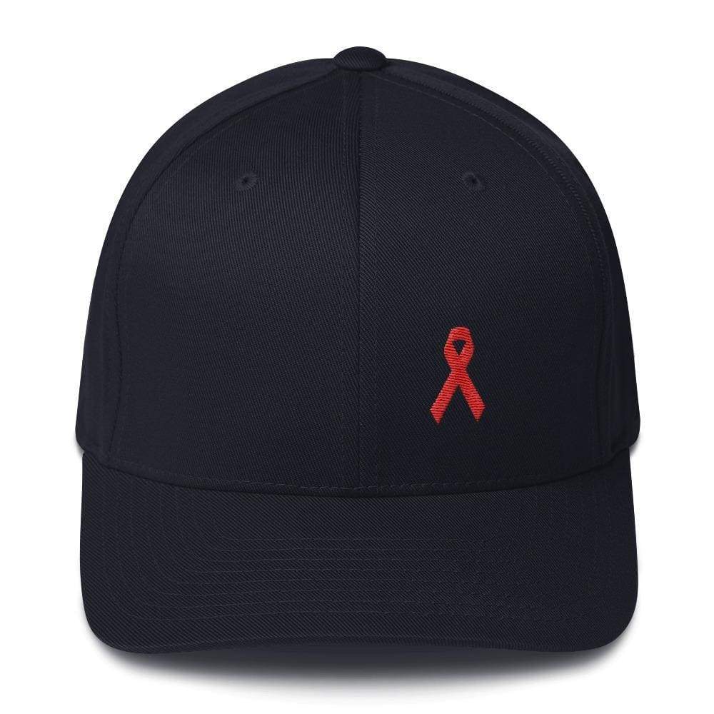 HIV/AIDS or Blood Cancer Awareness Fitted Hat with Red Ribbon