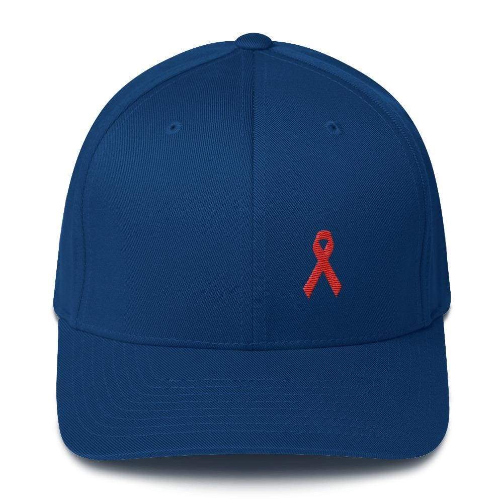 HIV/AIDS or Blood Cancer Awareness Fitted Hat with Red Ribbon
