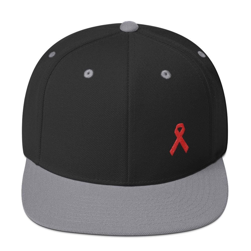 HIV/AIDS or Blood Cancer Awareness Red Ribbon Flat Brim Snapback Hat