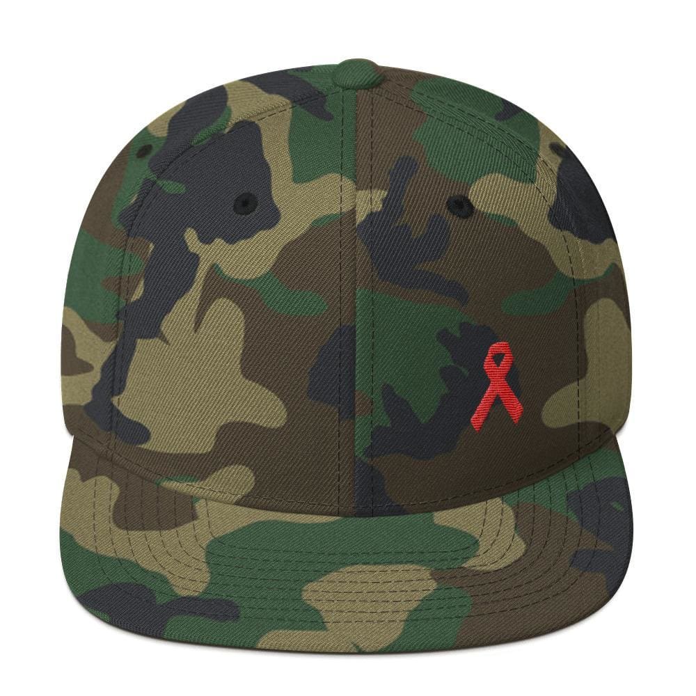 HIV/AIDS or Blood Cancer Awareness Red Ribbon Flat Brim Snapback Hat