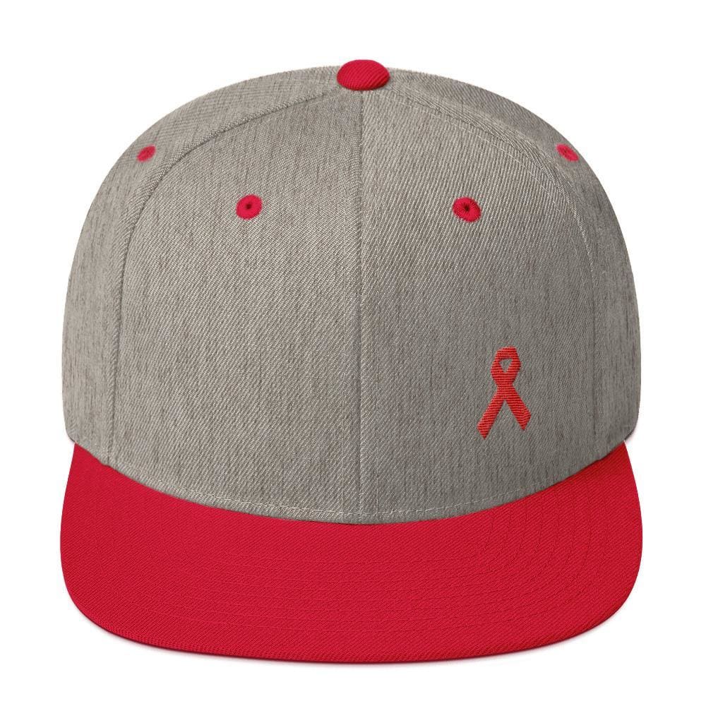 HIV/AIDS or Blood Cancer Awareness Red Ribbon Flat Brim Snapback Hat