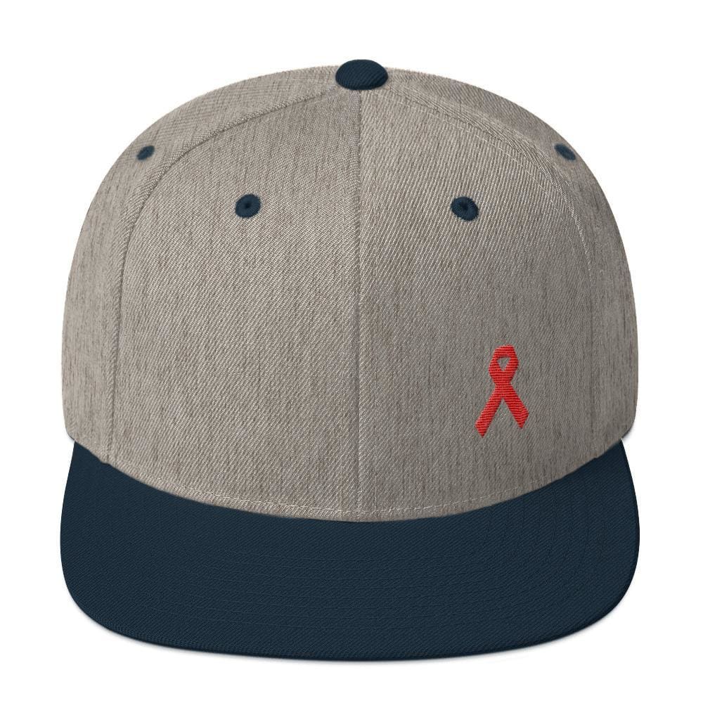 HIV/AIDS or Blood Cancer Awareness Red Ribbon Flat Brim Snapback Hat