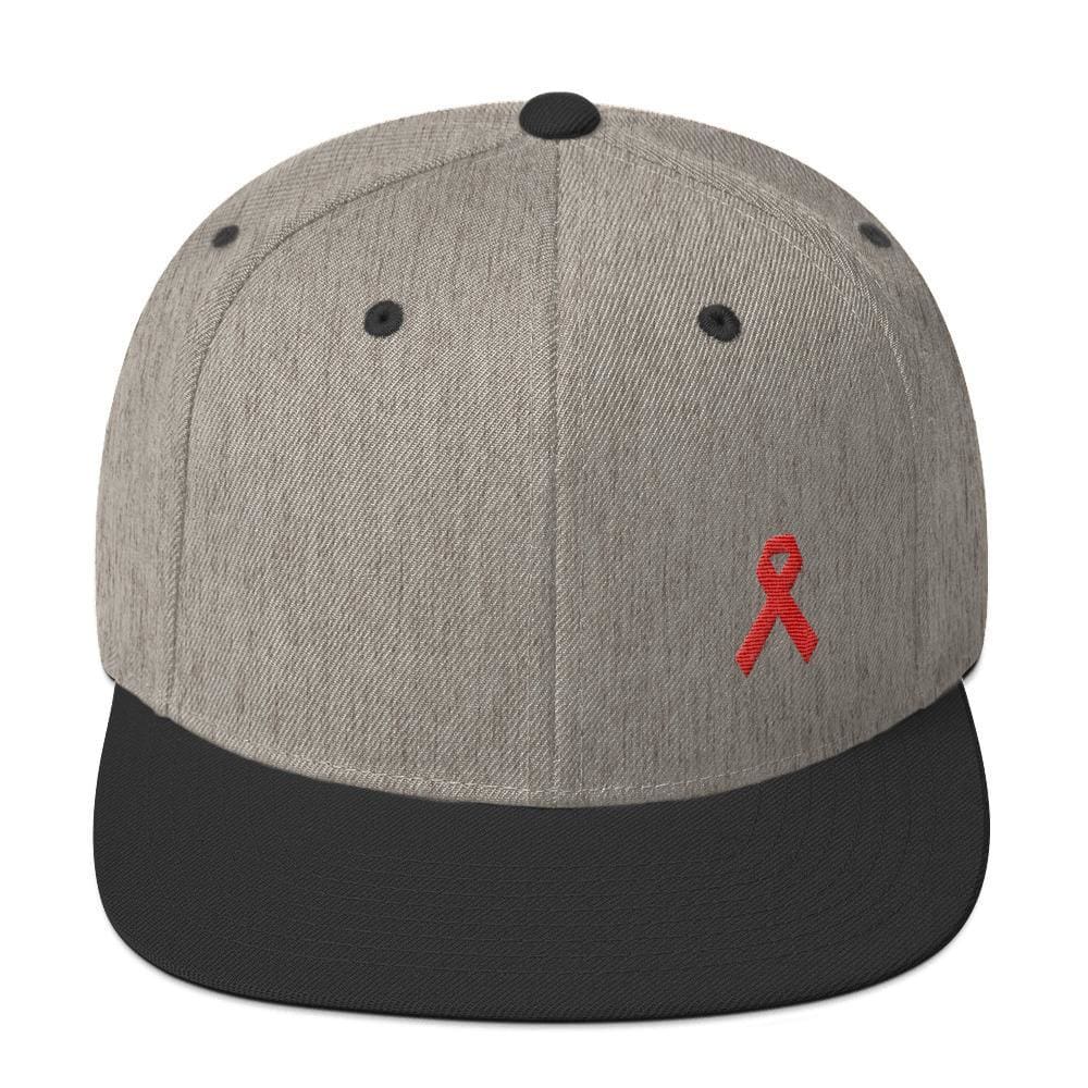 HIV/AIDS or Blood Cancer Awareness Red Ribbon Flat Brim Snapback Hat
