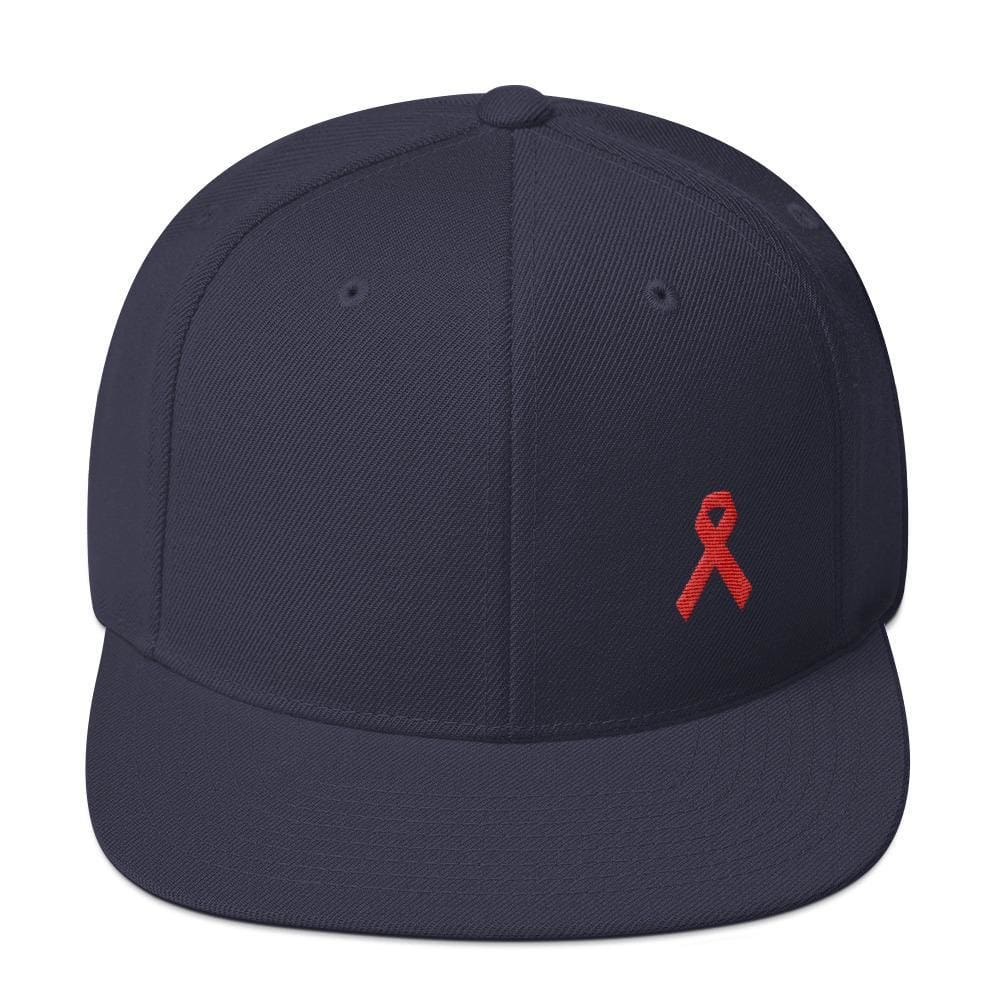 HIV/AIDS or Blood Cancer Awareness Red Ribbon Flat Brim Snapback Hat
