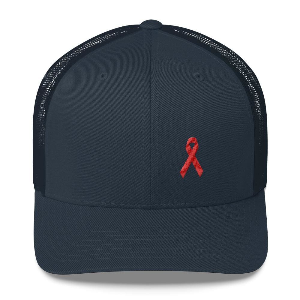 HIV/AIDS or Blood Cancer Awareness Red Ribbon Snapback Trucker Hat