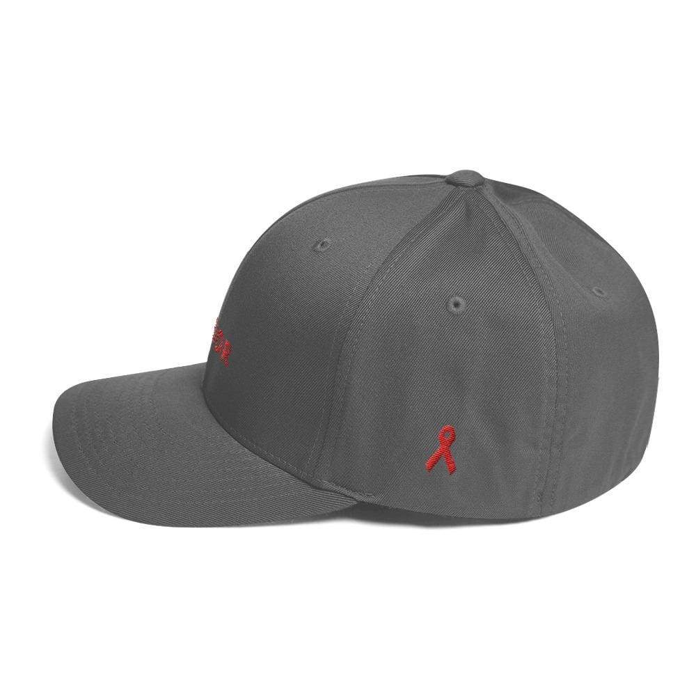HIV/AIDS or Blood Cancer Awareness Twill Fitted Hat with Red Ribbon and Warrior
