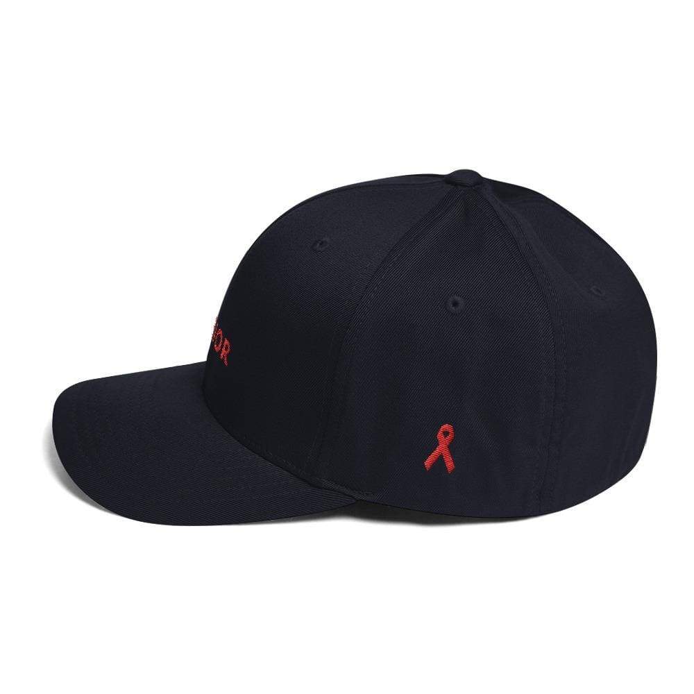 HIV/AIDS or Blood Cancer Awareness Twill Fitted Hat with Red Ribbon and Warrior