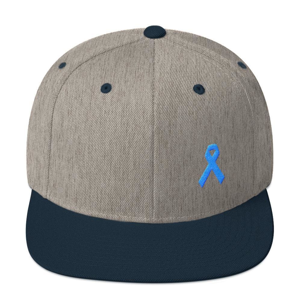 Prostate Cancer Awareness Flat Brim Snapback Hat with Light Blue Ribbon