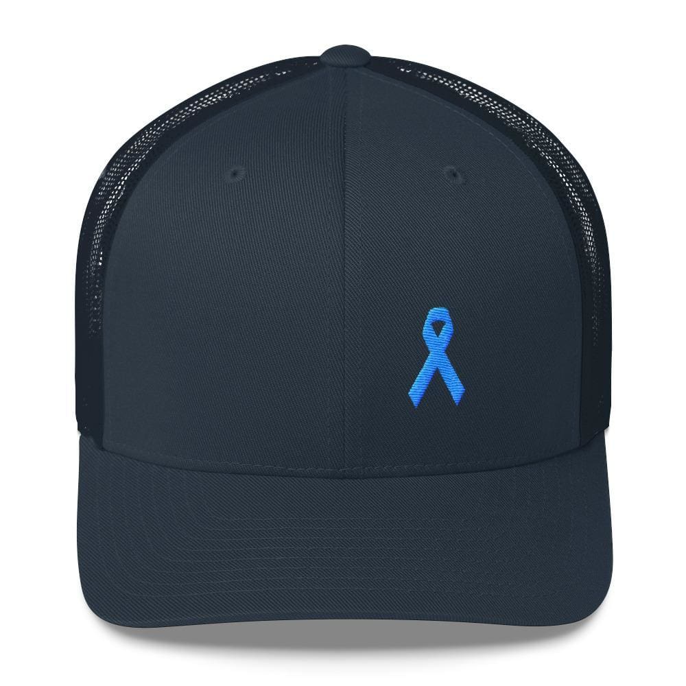 Prostate Cancer Awareness Snapback Trucker Hat with Light Blue Ribbon