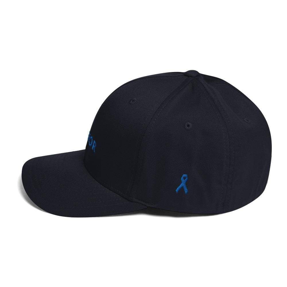 Warrior & Colon Cancer Awareness Fitted Twill Baseball Hat with Dark Blue Ribbon